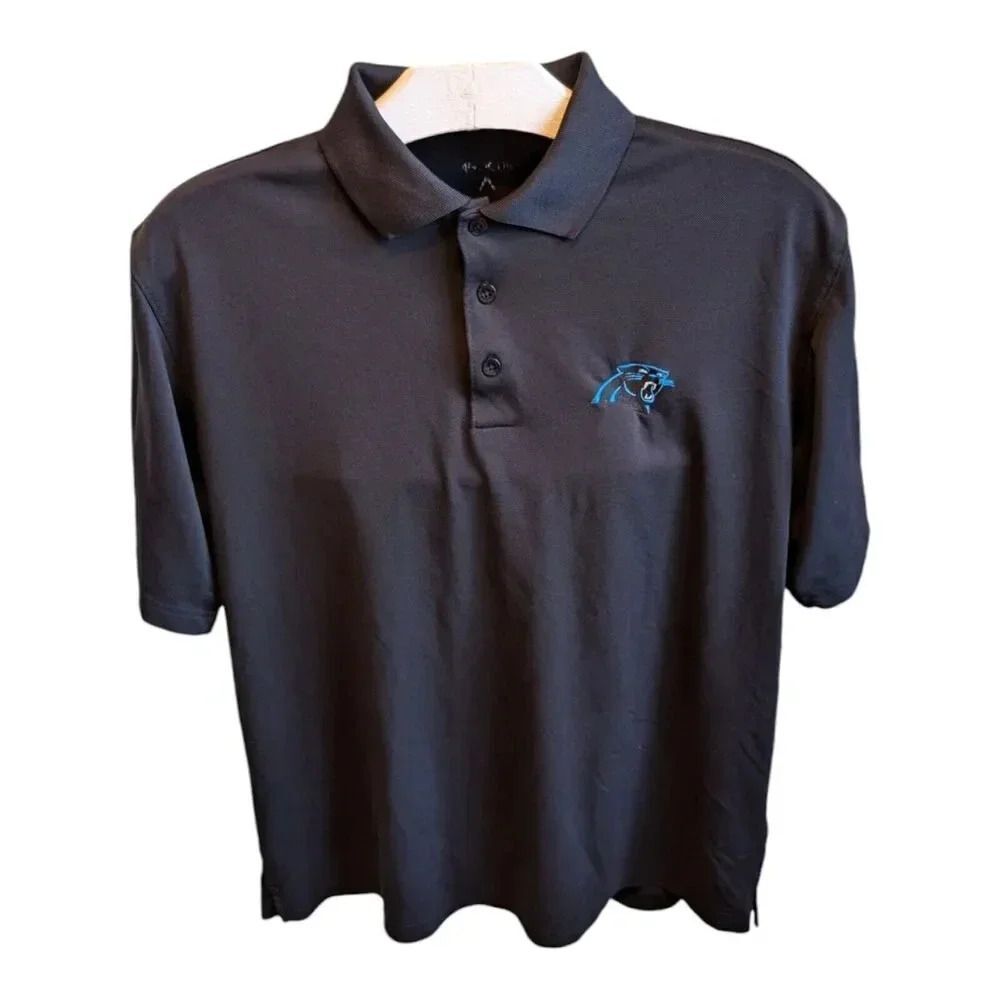 Antigua Carolina Panthers Polo Golf Short Mens Large Black GUC